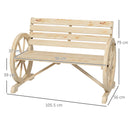 Outsunny 2 Seater Garden Bench W/ Wooden Cart Wagon Wheel Natural