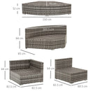 Outsunny Outdoor Rattan Corner Sofa Set 6 Piece - Grey