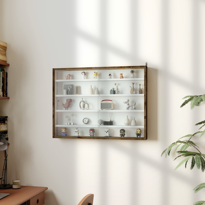 HOMCOM 5-Tier Wall Display Shelf Unit Cabinet w/ Shelves Glass Doors