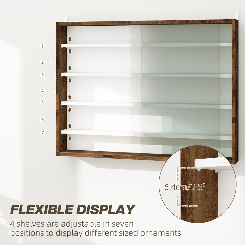 HOMCOM 5-Tier Wall Display Shelf Unit Cabinet w/ Shelves Glass Doors