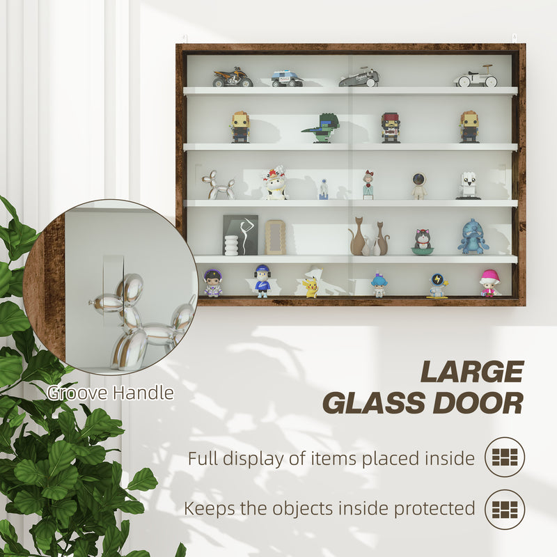 HOMCOM 5-Tier Wall Display Shelf Unit Cabinet w/ Shelves Glass Doors
