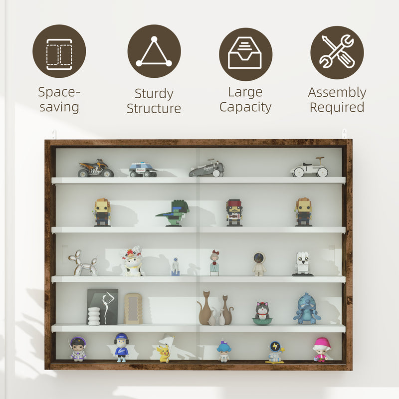 HOMCOM 5-Tier Wall Display Shelf Unit Cabinet w/ Shelves Glass Doors