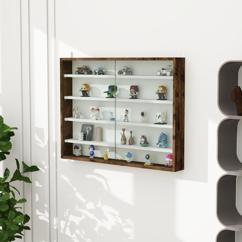 HOMCOM 5-Tier Wall Display Shelf Unit Cabinet w/ Shelves Glass Doors