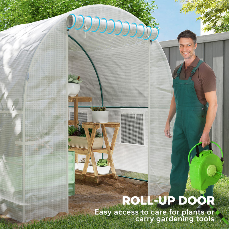 Outsunny Polytunnel Greenhouse Outdoor Grow House Roll Up Door Windows 2x2.5m