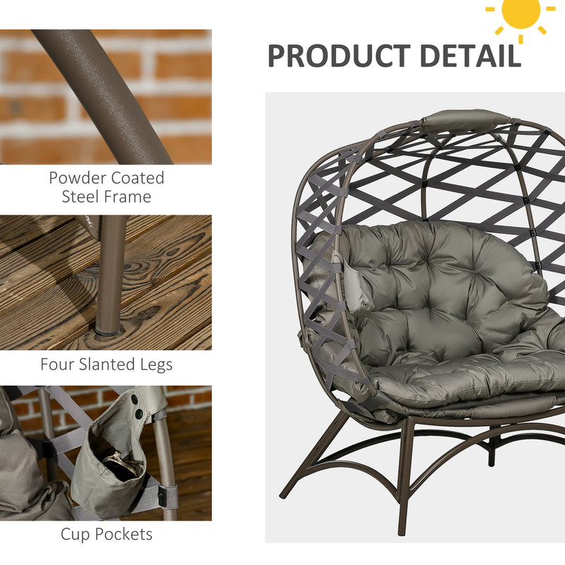 Outsunny 2 Seater Egg Chair Outdoor With Cushion, Cup Pockets