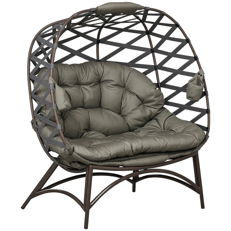 Outsunny 2 Seater Egg Chair Outdoor With Cushion, Cup Pockets