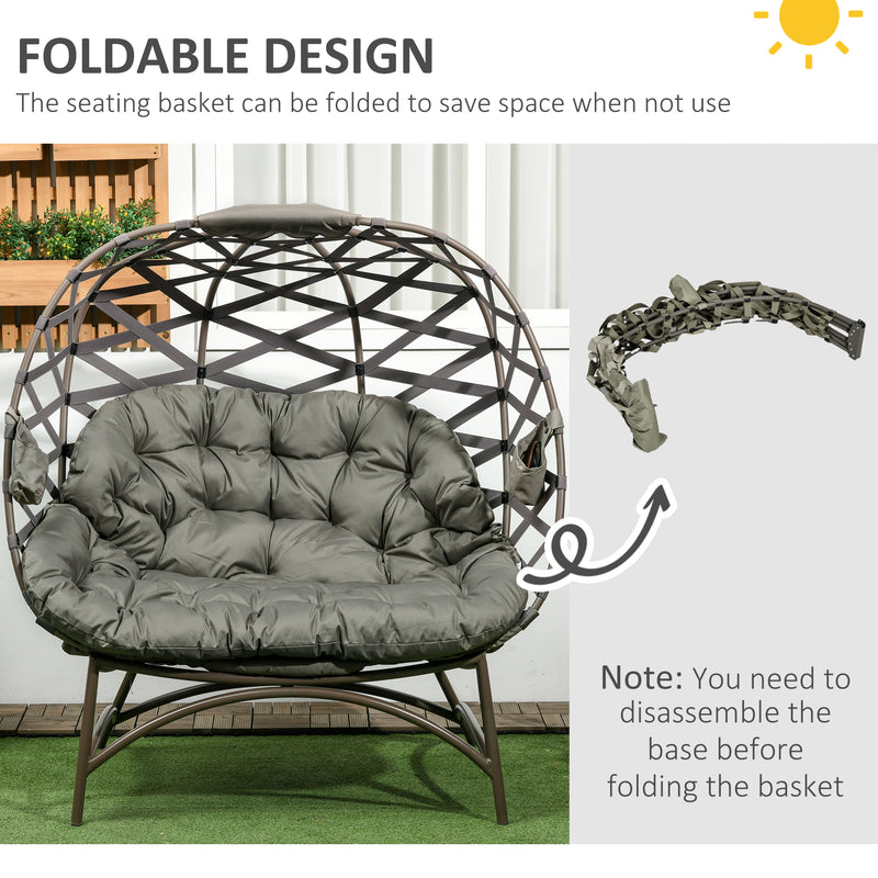 Outsunny 2 Seater Egg Chair Outdoor With Cushion, Cup Pockets