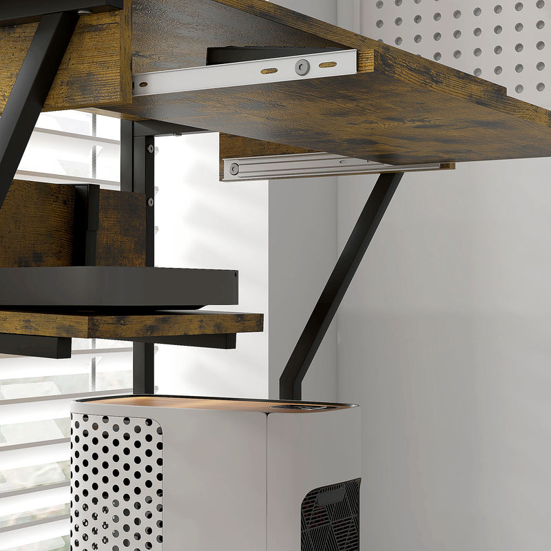 HOMCOM Rolling Computer Desk with Keyboard Tray Storage Shelves Rustic Brown