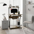 HOMCOM Rolling Computer Desk with Keyboard Tray Storage Shelves Rustic Brown