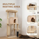 PawHut Cat Tree Tower Scratching Post Bed House, 132cm, Beige
