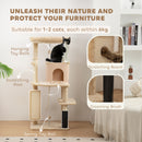 PawHut Cat Tree Tower Scratching Post Bed House, 132cm, Beige