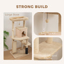 PawHut Cat Tree Tower Scratching Post Bed House, 132cm, Beige