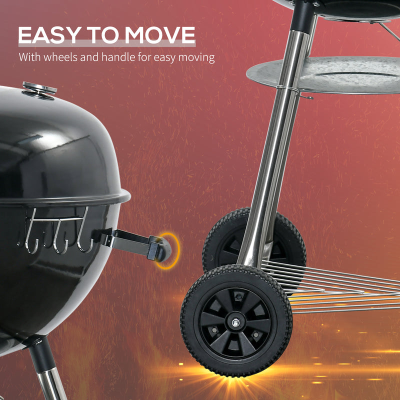 Outsunny Portable Kettle Charcoal Grill BBQ Smoker With Cover, Lid, & Thermometer