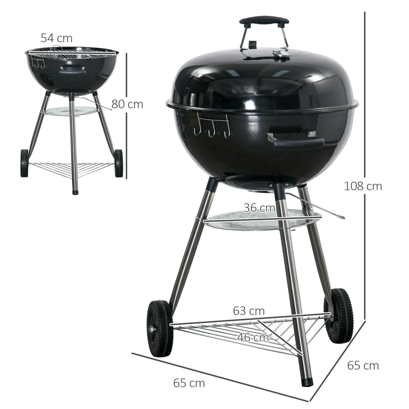 Outsunny Portable Kettle Charcoal Grill BBQ Smoker With Cover, Lid, & Thermometer