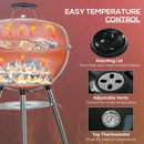 Outsunny Portable Kettle Charcoal Grill BBQ Smoker With Cover, Lid, & Thermometer