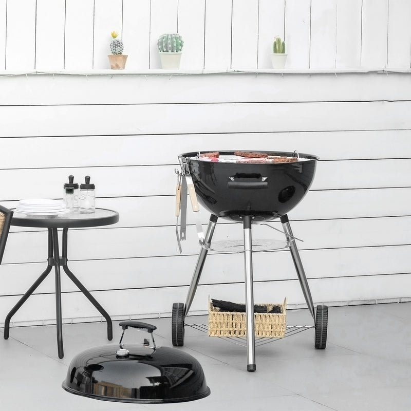 Outsunny Portable Kettle Charcoal Grill BBQ Smoker With Cover, Lid, & Thermometer