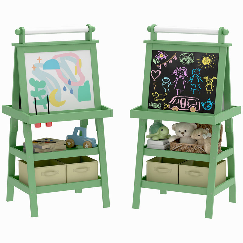 AIYAPLAY Double-Sided Art Easel For Kids W/ Paper Roll, Storage Baskets Pink