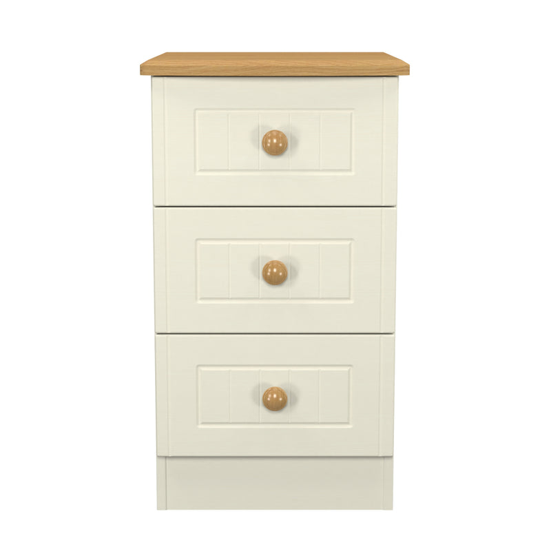 Byland Ready Assembled 3 Drawer Bedside Cabinet in Cream Ash & Modern Oak