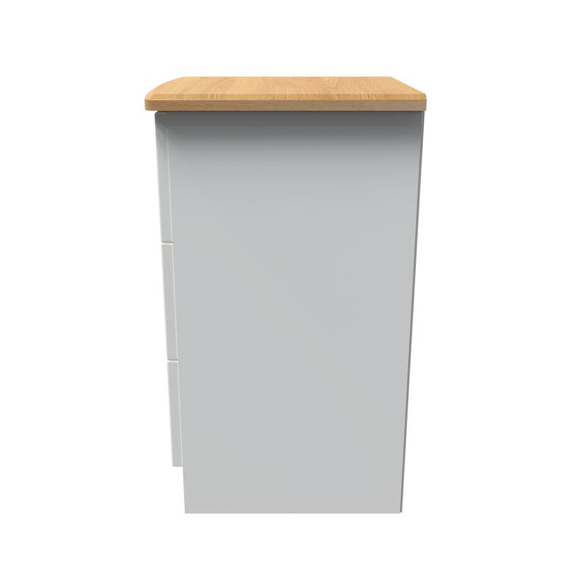Byland Ready Assembled 3 Drawer Bedside Cabinet in Cream Ash & Modern Oak