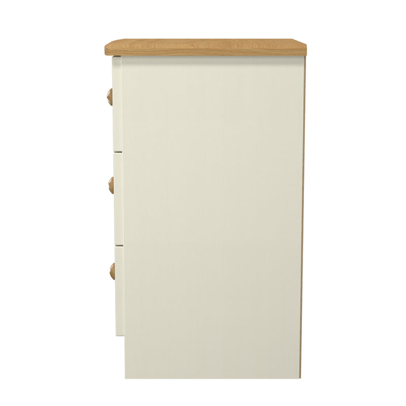 Byland Ready Assembled 3 Drawer Bedside Cabinet in Cream Ash & Modern Oak