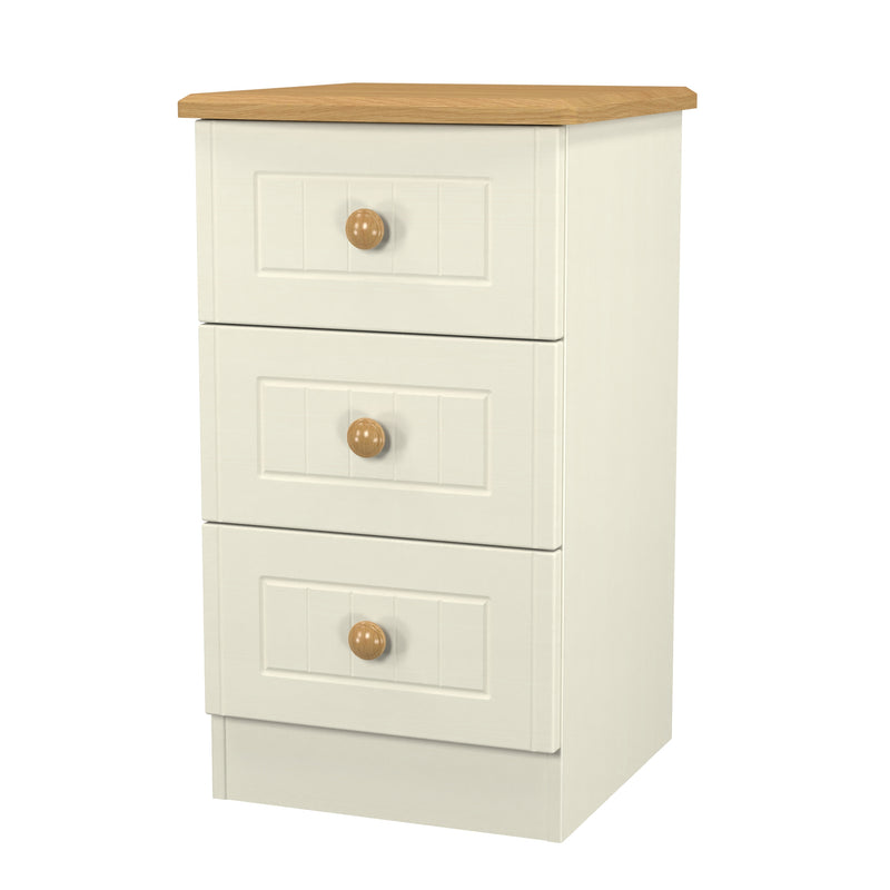 Byland Ready Assembled 3 Drawer Bedside Cabinet in Cream Ash & Modern Oak