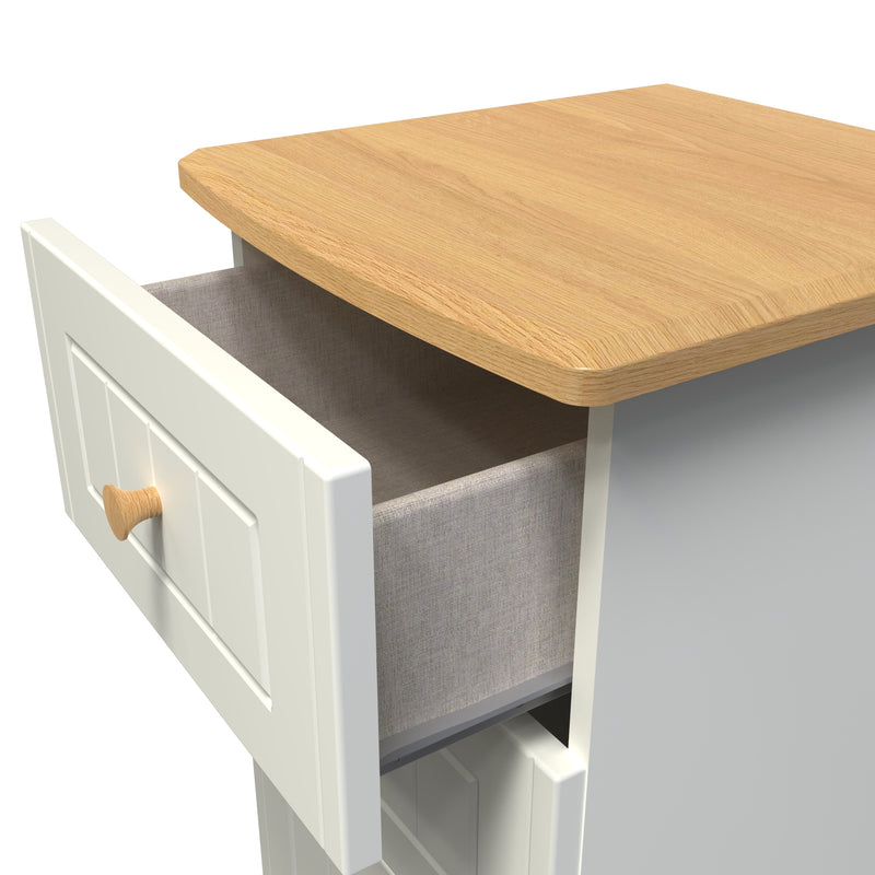 Byland Ready Assembled 3 Drawer Bedside Cabinet in Cream Ash & Modern Oak