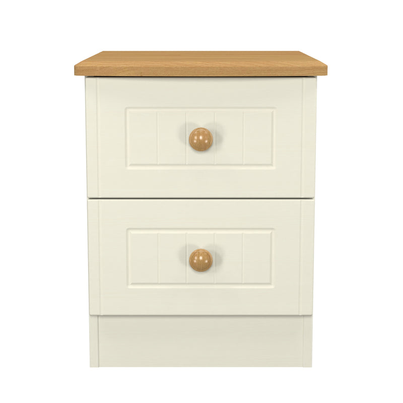 Byland Ready Assembled 2 Drawer Bedside Cabinet in Cream Ash & Modern Oak