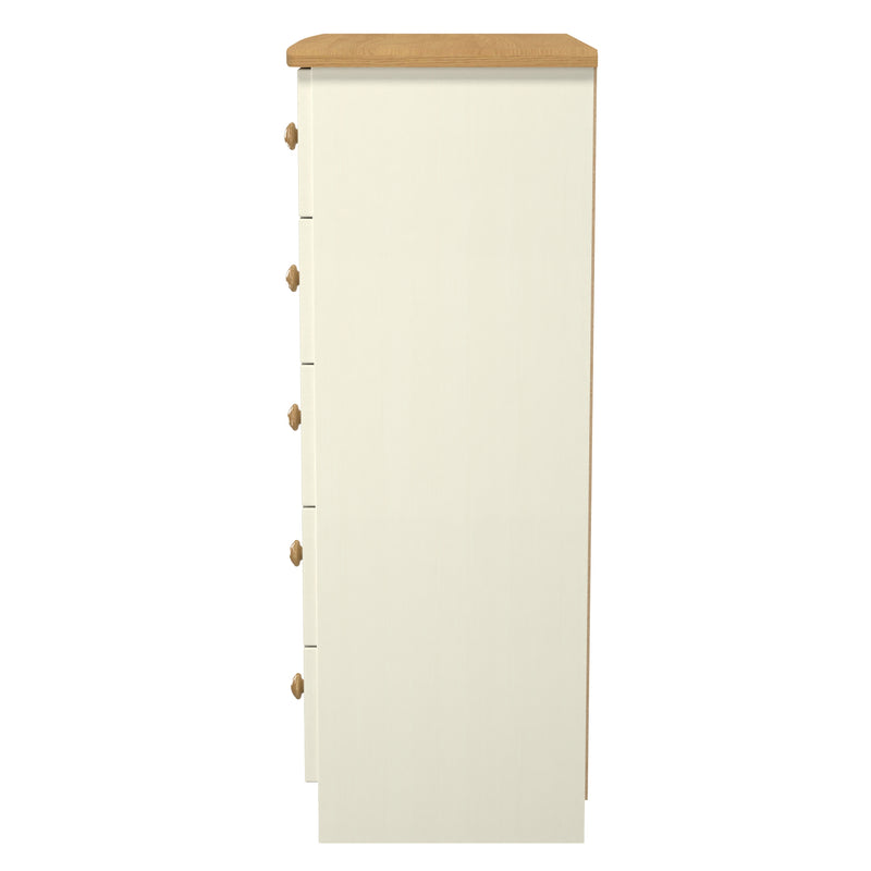 Byland Ready Assembled 5 Drawer Chest in Cream Ash & Modern Oak