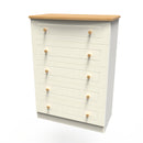 Byland Ready Assembled 5 Drawer Chest in Cream Ash & Modern Oak
