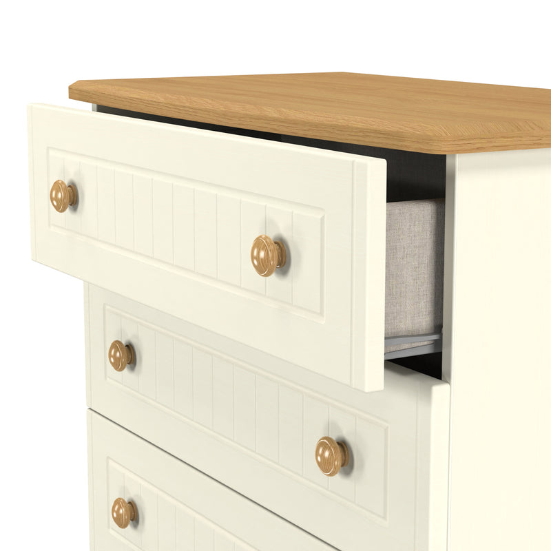 Byland Ready Assembled 5 Drawer Chest in Cream Ash & Modern Oak