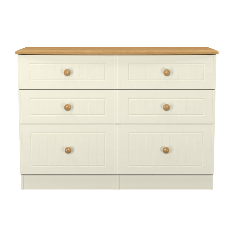 Byland Ready Assembled 6 Drawer Wide Chest in Cream Ash & Modern Oak