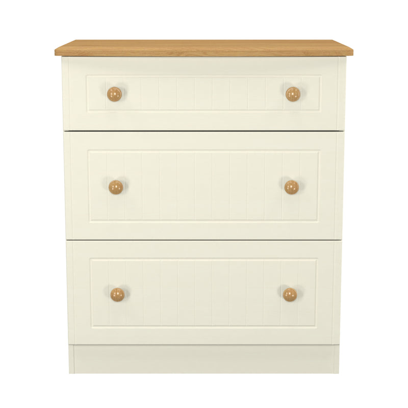 Byland Ready Assembled 3 Drawer Deep Chest in Cream Ash & Modern Oak
