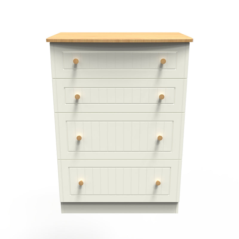 Byland Ready Assembled 4 Drawer Deep Chest in Cream Ash & Modern Oak