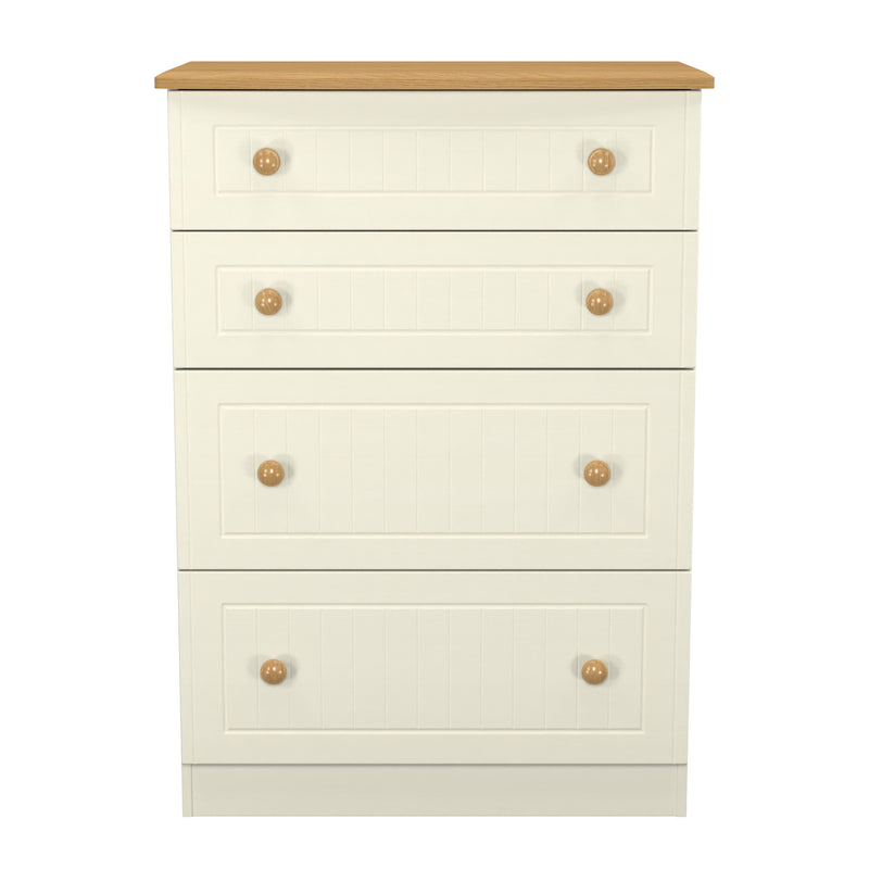 Byland Ready Assembled 4 Drawer Deep Chest in Cream Ash & Modern Oak