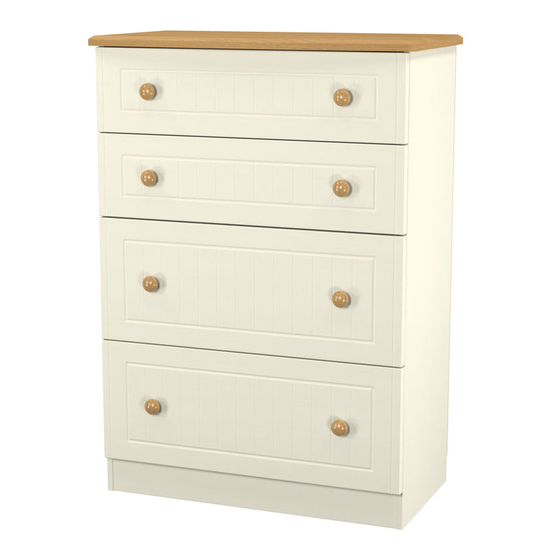 Byland Ready Assembled 4 Drawer Deep Chest in Cream Ash & Modern Oak