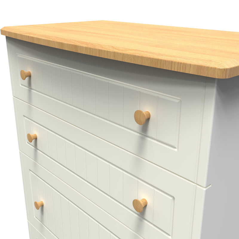 Byland Ready Assembled 4 Drawer Deep Chest in Cream Ash & Modern Oak