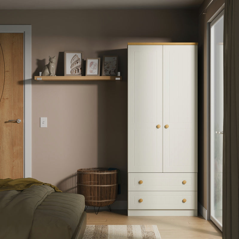 Byland Ready Assembled 2 Door 2 Drawer Wardrobe in Cream Ash & Modern Oak