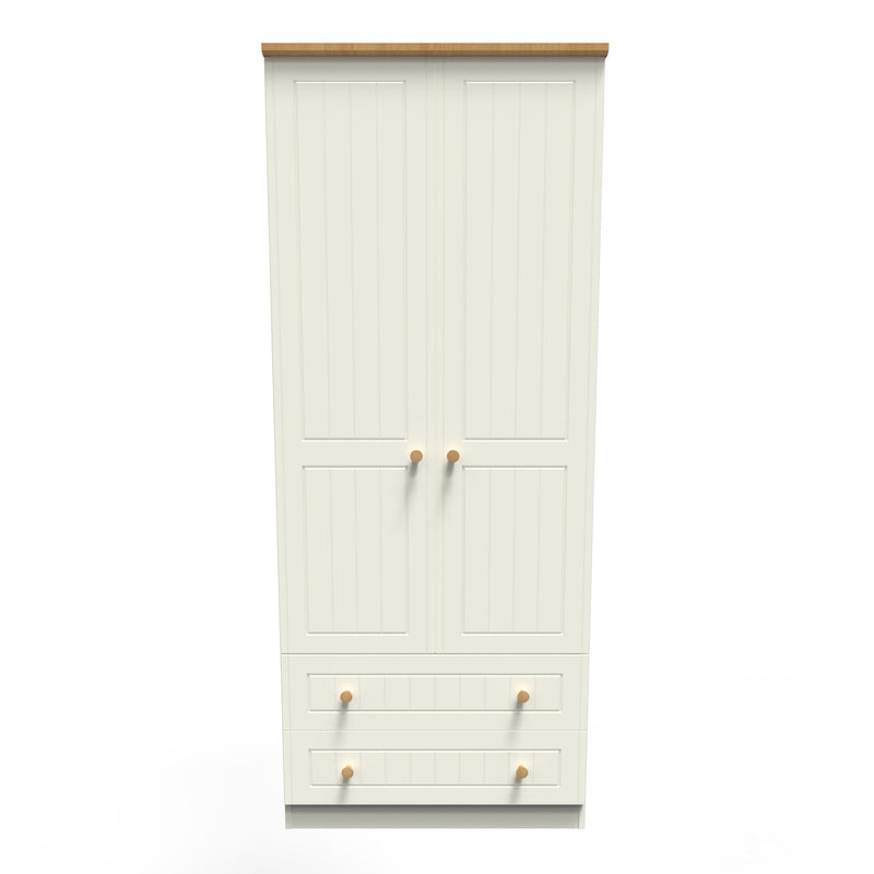 Byland Ready Assembled 2 Door 2 Drawer Wardrobe in Cream Ash & Modern Oak