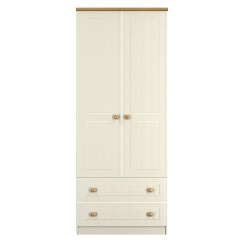 Byland Ready Assembled 2 Door 2 Drawer Wardrobe in Cream Ash & Modern Oak