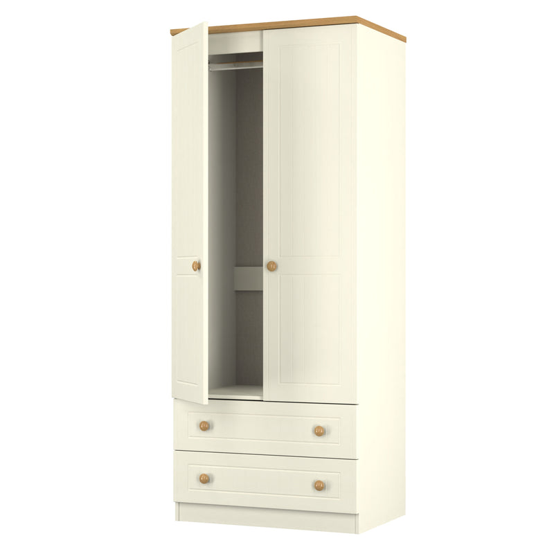 Byland Ready Assembled 2 Door 2 Drawer Wardrobe in Cream Ash & Modern Oak