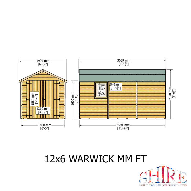 Warwick 6 X 12 Shiplap Apex Double Door Shed