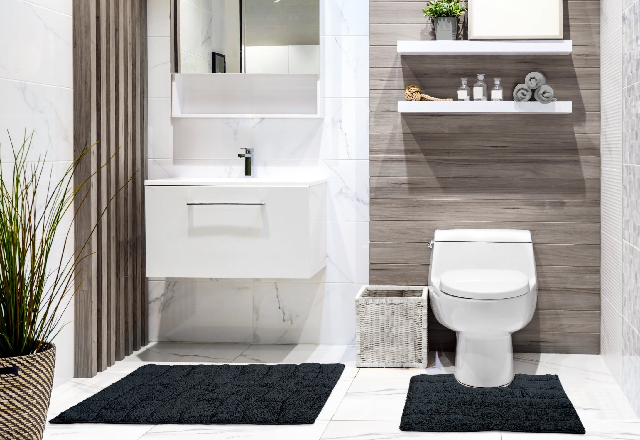 Waves Pure Cotton Jacquard 2pc Bath set in Black