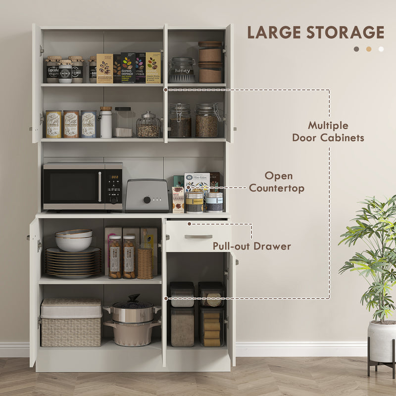 HOMCOM Freestanding Kitchen Cupboard, Storage Cabinet with Doors Cream White