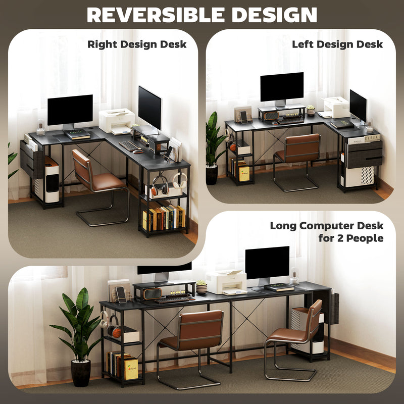 HOMCOM 168cm Reversible L Shaped Desk, 240cm Two Person Desk