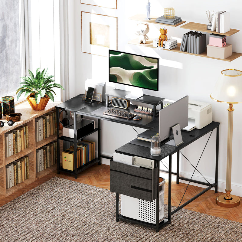 HOMCOM 168cm Reversible L Shaped Desk, 240cm Two Person Desk
