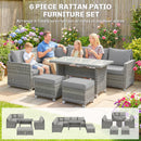 Outsunny 6 Piece Rattan Garden Furniture Set With Cushions, Grey