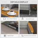 Outsunny Rattan Garden Bench w/ Wood Top Table, Wicker Chair w/ Cushions, Grey