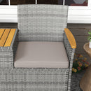 Outsunny Rattan Garden Bench w/ Wood Top Table, Wicker Chair w/ Cushions, Grey