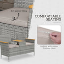 Outsunny Rattan Garden Bench w/ Wood Top Table, Wicker Chair w/ Cushions, Grey