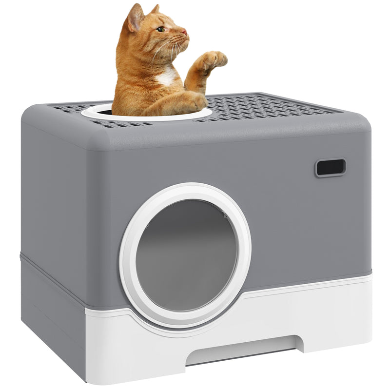 PawHut Enclosed Cat Litter Tray with Lid, Front Entry, Top Exit, Scoop